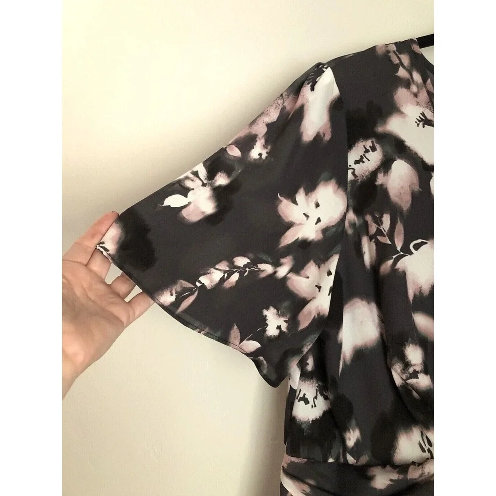 SIMPLY VERA VeraWang Womens Size L Dress Charcoal Pink Floral Hi Low Dress - Picture 3 of 10